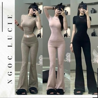 S332 - Set Đồ Nữ Quần Ống Loe Cạp Trễ + Áo Tay Ngắn Cổ Tròn - Ngọc Lucie
