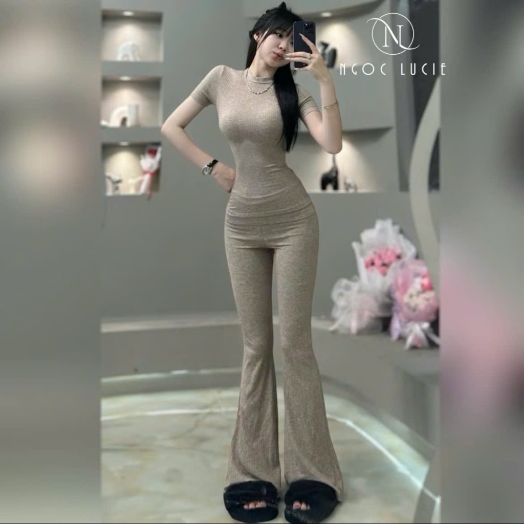 S332 - Set Đồ Nữ Quần Ống Loe Cạp Trễ + Áo Tay Ngắn Cổ Tròn - Ngọc Lucie | BigBuy360 - bigbuy360.vn