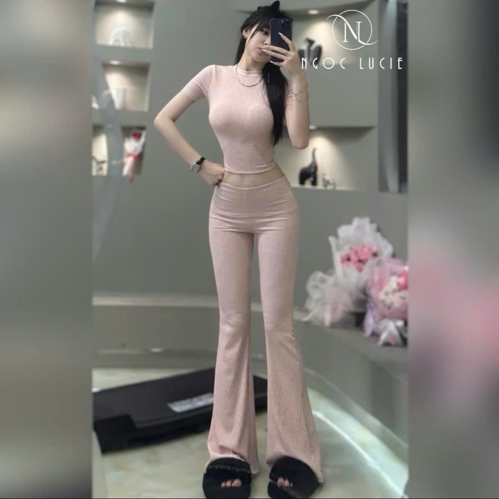 S332 - Set Đồ Nữ Quần Ống Loe Cạp Trễ + Áo Tay Ngắn Cổ Tròn - Ngọc Lucie | BigBuy360 - bigbuy360.vn