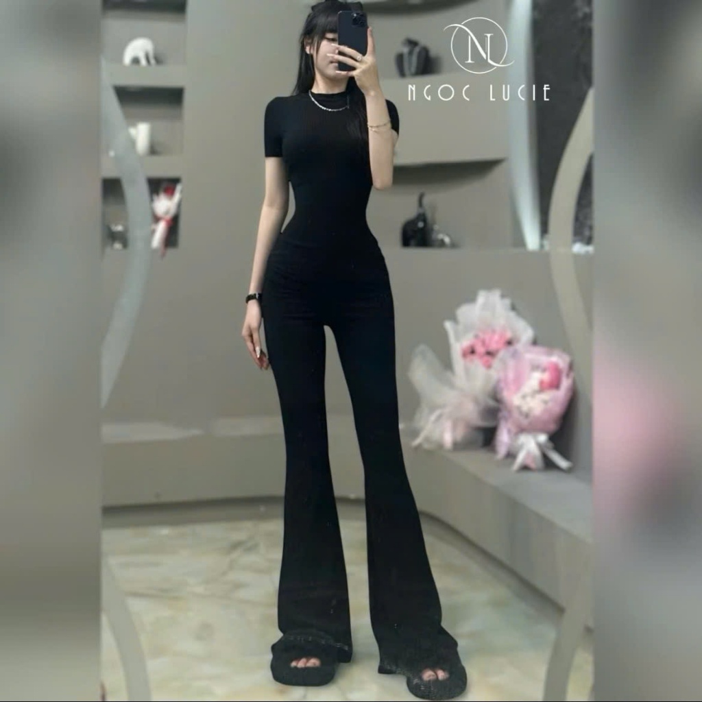 S332 - Set Đồ Nữ Quần Ống Loe Cạp Trễ + Áo Tay Ngắn Cổ Tròn - Ngọc Lucie | BigBuy360 - bigbuy360.vn