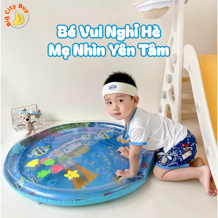 Thảm nước đệm nước mát cho bé nhún đệm nước chống tràn tặng kèm bơm, thảm nước cho em bé bò trườn_thumbnail_1