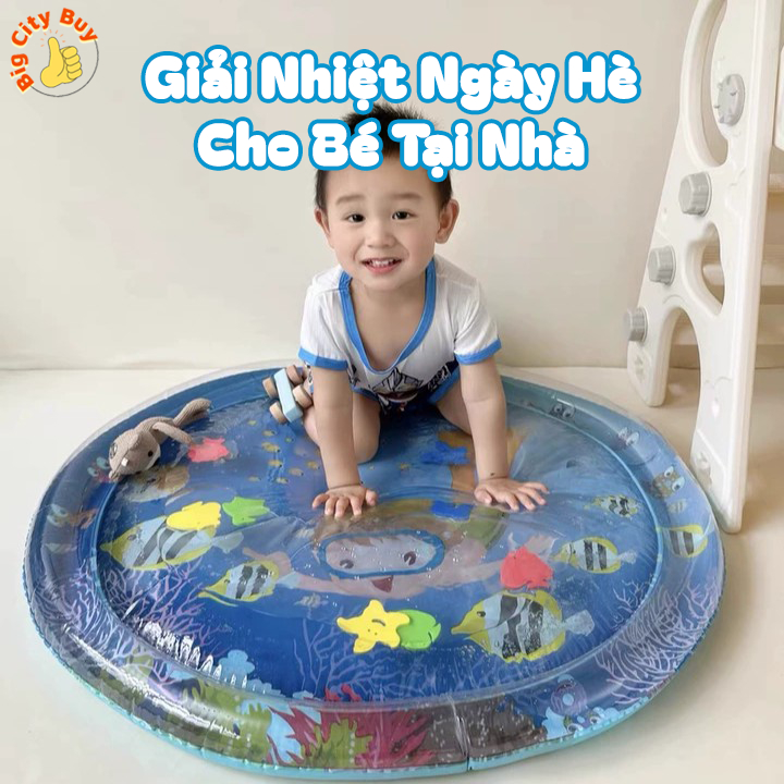 Thảm nước đệm nước mát cho bé nhún đệm nước chống tràn tặng kèm bơm, thảm nước cho em bé bò trườn_thumbnail_3
