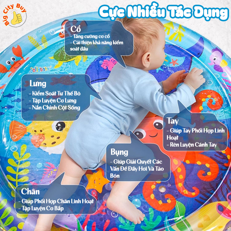 Thảm nước đệm nước mát cho bé nhún đệm nước chống tràn tặng kèm bơm, thảm nước cho em bé bò trườn_thumbnail_2