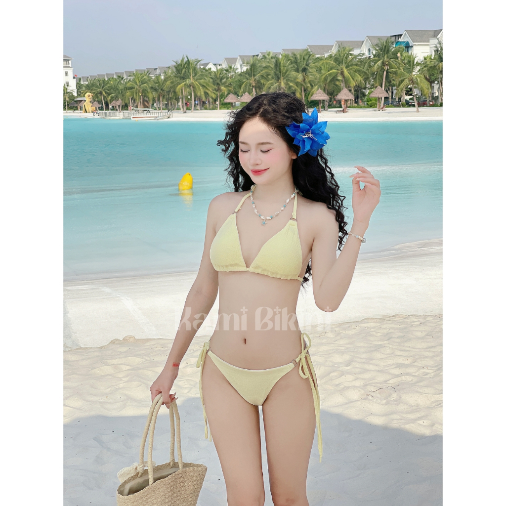Bikini 2 mảnh đi biển sexy chất xốp nhăn phối khoen nhiều màu sẵn đệm mút, Đồ bơi nữ 2 mảnh sang chảnh sexy  - Mã H01 | BigBuy360 - bigbuy360.vn