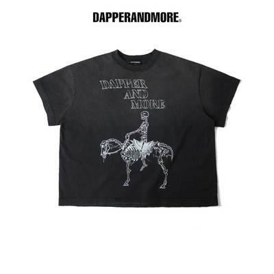 Áo Thun Wash DAPPERANDMORE “ SKELETON HORSE WASHED T-SHIRT” Ngắn Mài Sờn 100% Cotton 300GSM - Đen