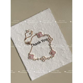 TramynguyenDaily 🎉 [Fullbox + Túi] Lắc tay cỏ 4 lá bạc 925 mạ vàng hồng Rosé Gold mix đá xà cừ