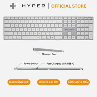 Bàn phím không dây bluetooth Hyper có đèn led, chống ồn, kết nối 3 thiết bị, pin sạc dùng 45 ngày