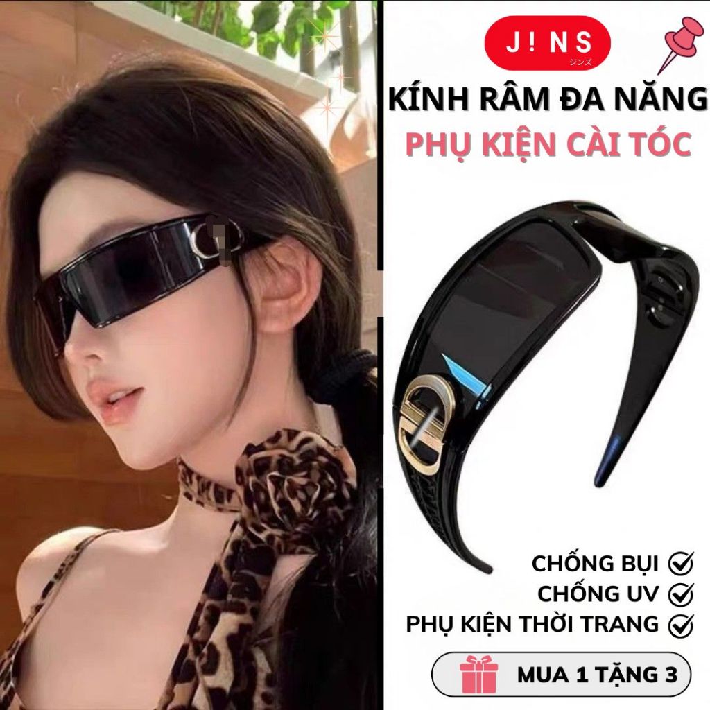 Kính mát thời trang cao cấp râm đen băng đô cài tóc cá tính vòng cung chữ D mùa hè đi biển bảo vệ mắt | BigBuy360 - bigbuy360.vn
