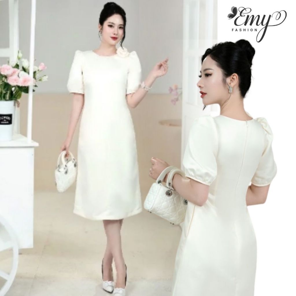 Đầm EMY EM9383 Suông Kem Phi Thiết Kế Cao Cấp Phù Hợp Đi Tiệc Đi Chơi Sang Chảnh