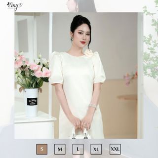 Đầm EMY EM9383 Suông Kem Phi Thiết Kế Cao Cấp Phù Hợp Đi Tiệc Đi Chơi Sang Chảnh