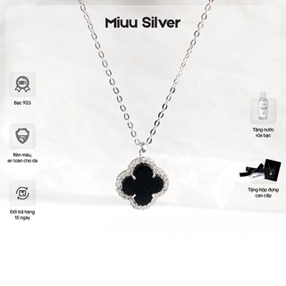 Dây chuyền nữ bạc 925 Miuu Silver, vòng cổ Cỏ 4 Lá đính đá đen Clover Necklace