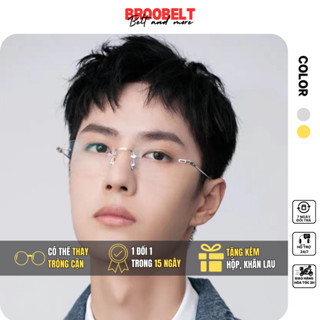  Gọng kính cận nam nữ không viền cao cấp Broobelt chất liệu hợp kim đẹp tặng kèm hộp khăn lau kính 