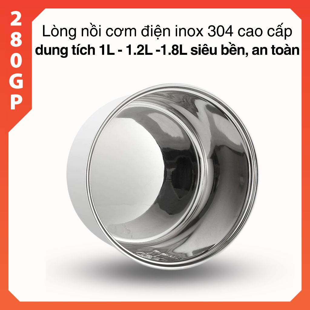 Lòng nồi cơm điện inox 304 - Lõi nồi cơm điện, ruột nồi cơm inox 1L 1,2L 1,8L