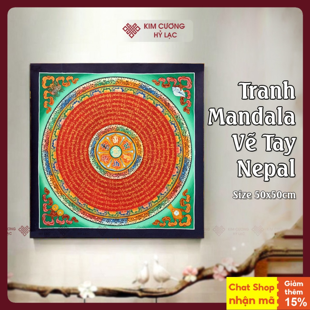 Tranh Mandala Vẽ Tay Nepal, Tranh Mandala 50x50cm [Mật Tông Việt Nam] Tranh Phật Giáo Vẽ Tay Nepal