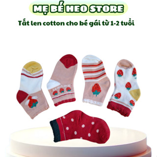   Bàn chân dài 11-13.5cm  Combo 5 đôi vớ tất trẻ em hình gấu và dâu tây dễ thương cotton co giãn thoáng khí êm chân. 