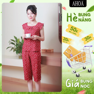 Đồ Bộ Trung Niên Cho Mẹ AHOA Áo Cánh Tiên Quần Lửng, Bộ Đồ Lanh Nữ Mặc Nhà, Bộ Lanh Trung Tuổi Hoa Nhí Cao Cấp BL14