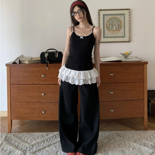  áo ba lỗ kiểu  sơ mi ren đen nơ girl phố style mùa hè kiểu dáng cute hàn quốc đẹp áo dây salut 