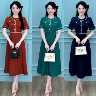 Mijustore A125 - Đầm Thiết Kế Kiểu Pháp Cổ Tròn Cổ Điển Phối Nút Sang Trọng Thanh Lịch Màu Đen Cotton Thô