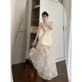  Đầm Váy Maxi 2 Dây Phối Tơ Ren Hoa Trễ Vai Dáng Dài Đi Tiệc Tiểu Thư 