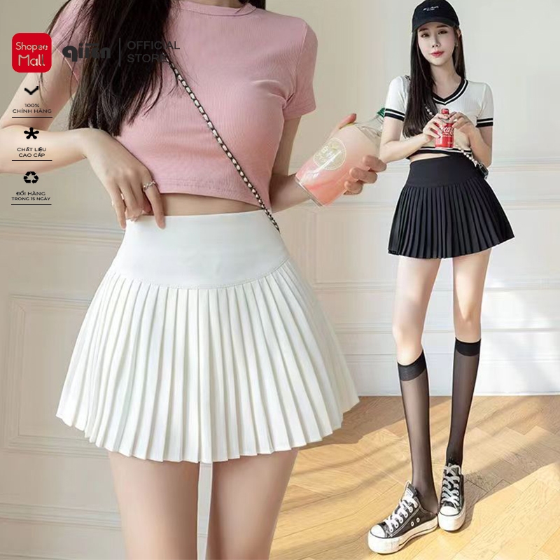 V102 [CÓ LÓT] Chân Váy Xếp Ly Ngắn QIIEN Dáng Xòe Basic Màu Đen Trắng, Chân Váy Tennis Cạp Cao Có Quần Bảo Hộ Cao Cấp | BigBuy360 - bigbuy360.vn