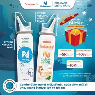 Combo Xịt Mũi Nebusal Húng Chanh, Nước Muối Sinh Lý 0.9% Bé Sơ Sinh Giảm Viêm Mũi Dị Ứng, Nghẹt Mũi