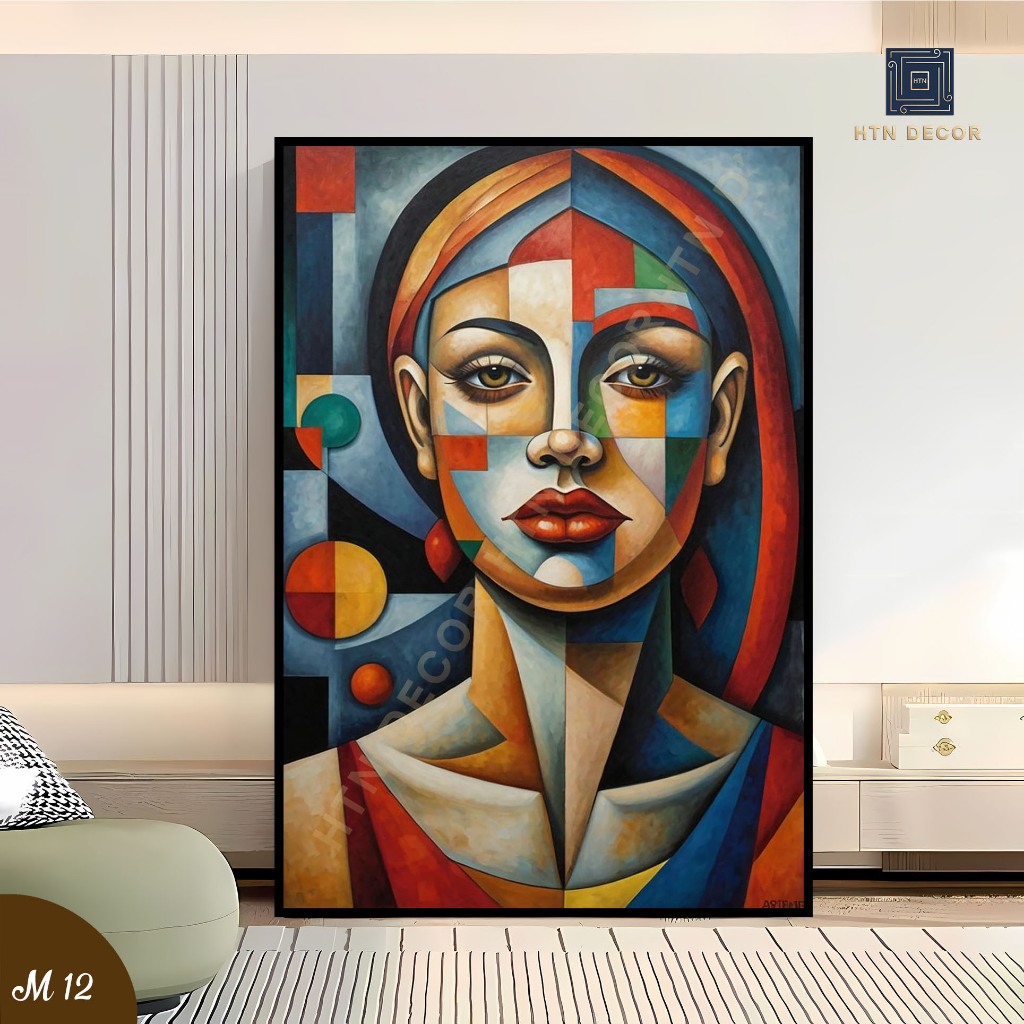 Tranh Canvas Nghệ Thuật Tối Giản Mặt Người Phụ Nữ, Tranh Trừu Tượng Decor Phòng Khách, Phòng Ngủ,...