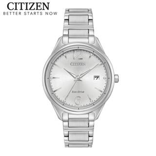 Đồng hồ nữ citizen eco-drive đính đá swarovski dây thép không gỉ fe6100-59a - mặt trắng