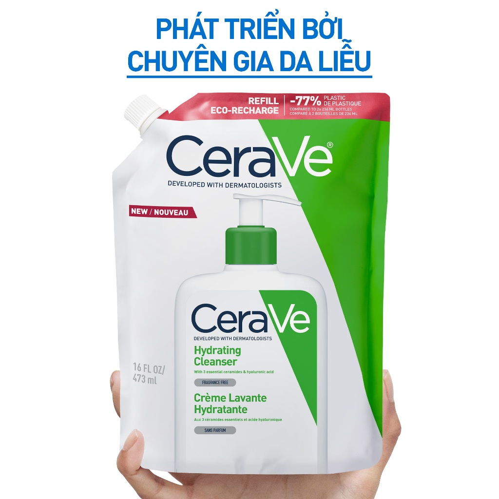 Túi refill sữa rửa mặt giúp làm sạch sâu và dưỡng ẩm Cerave Hydrating Cleanser 473ML | BigBuy360 - bigbuy360.vn