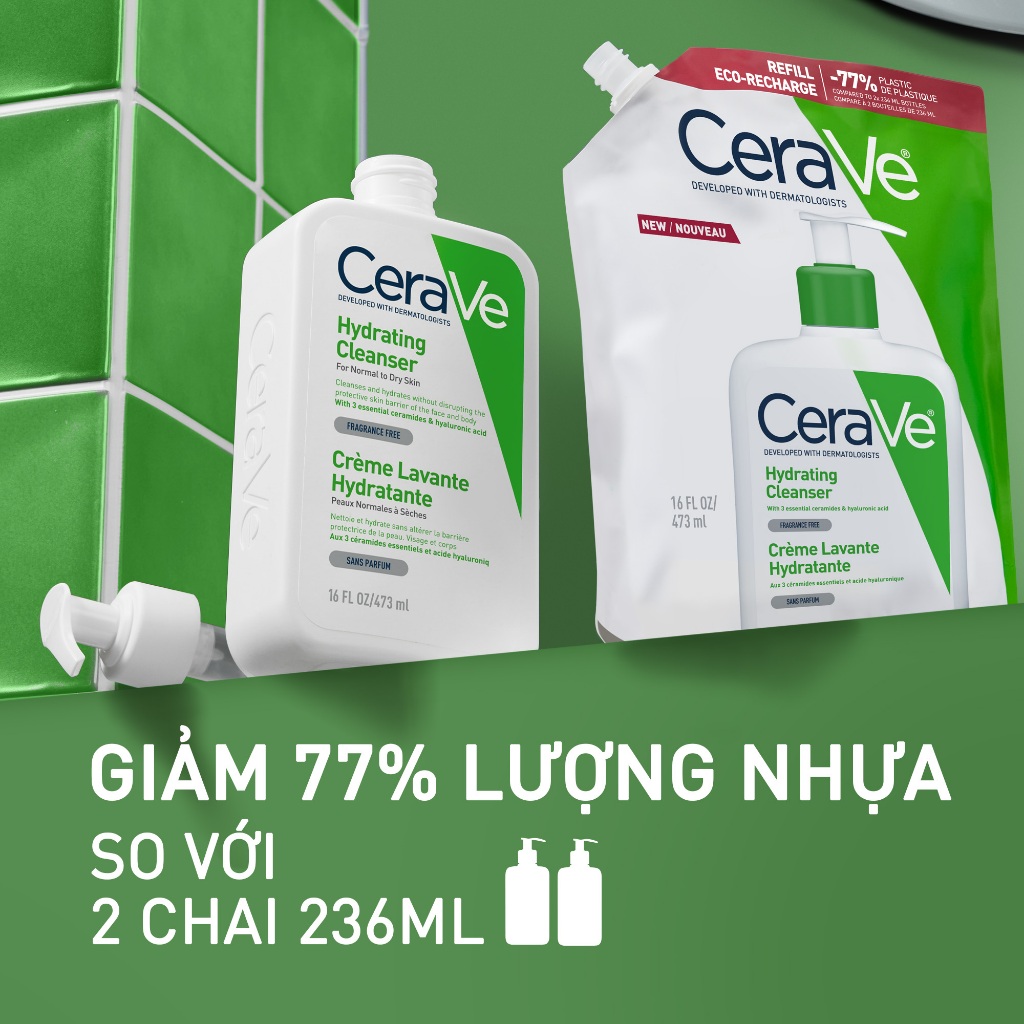 Túi refill sữa rửa mặt giúp làm sạch sâu và dưỡng ẩm Cerave Hydrating Cleanser 473ML | BigBuy360 - bigbuy360.vn