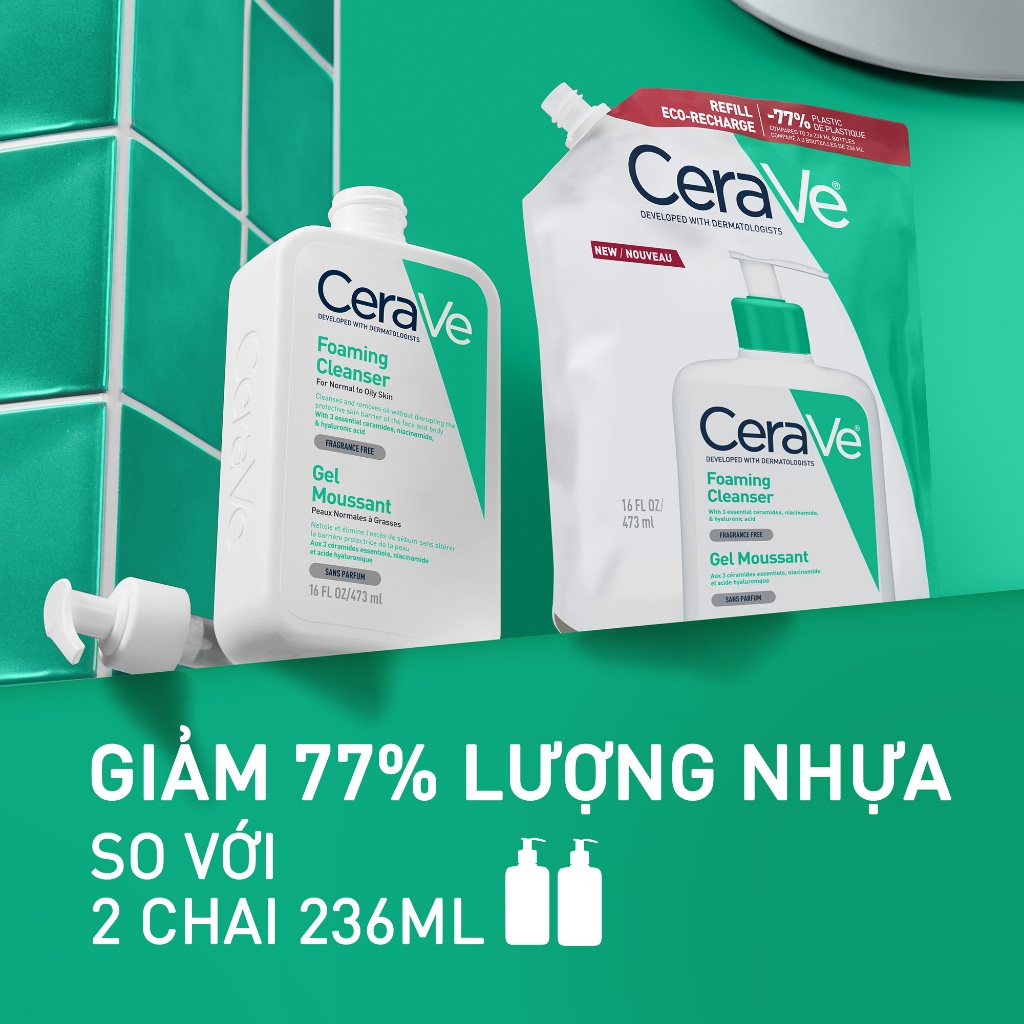 Túi refill sữa rửa mặt giúp làm sạch sâu và kiềm dầu Cerave Foaming Cleanser 473ML | BigBuy360 - bigbuy360.vn