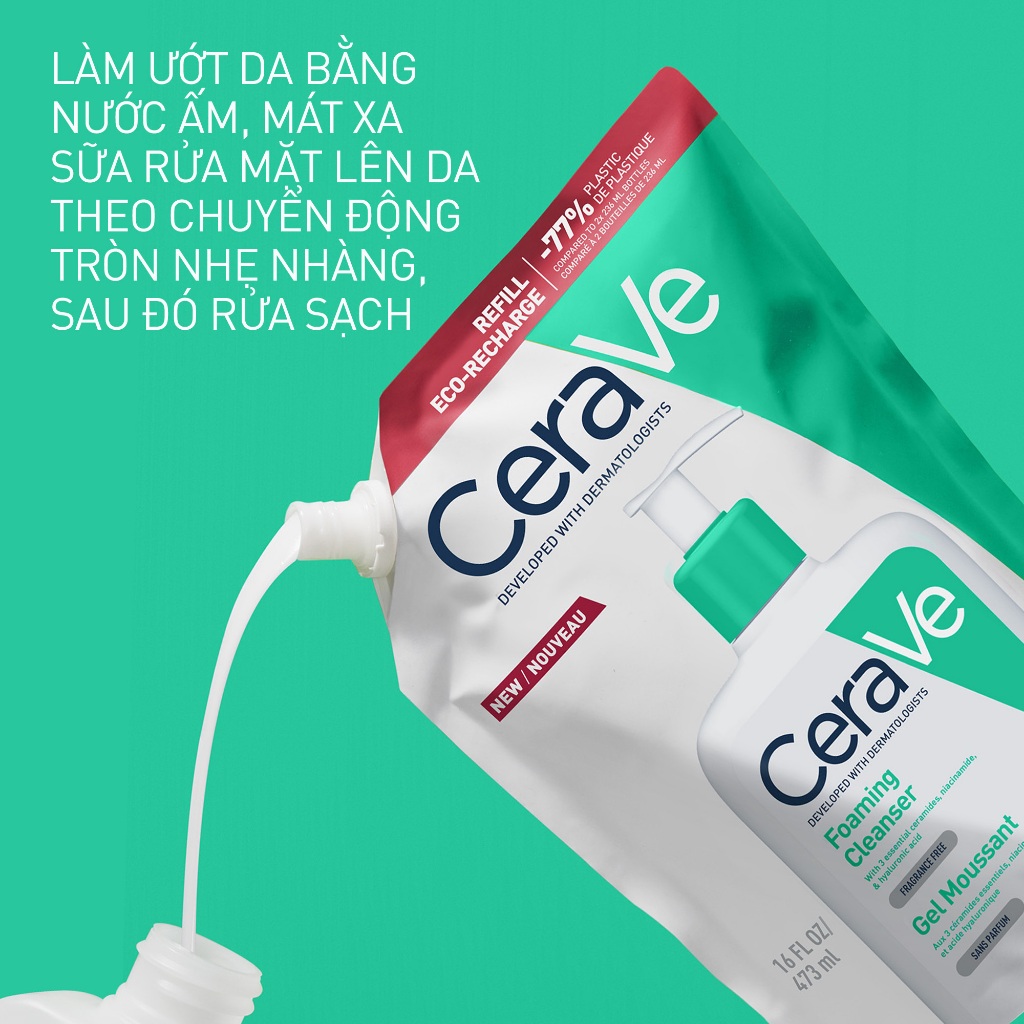 Túi refill sữa rửa mặt giúp làm sạch sâu và kiềm dầu Cerave Foaming Cleanser 473ML | BigBuy360 - bigbuy360.vn