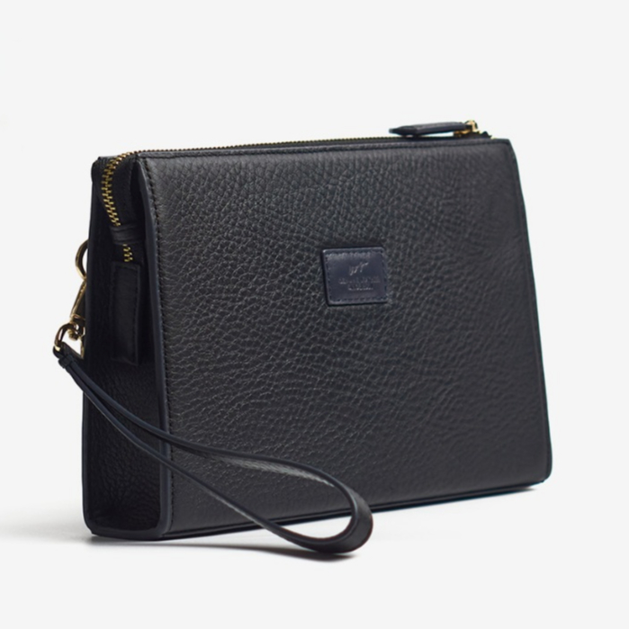 Clutch Nam WT Leather Boxy Pyramid Da Bò Thật Có Quai Cầm