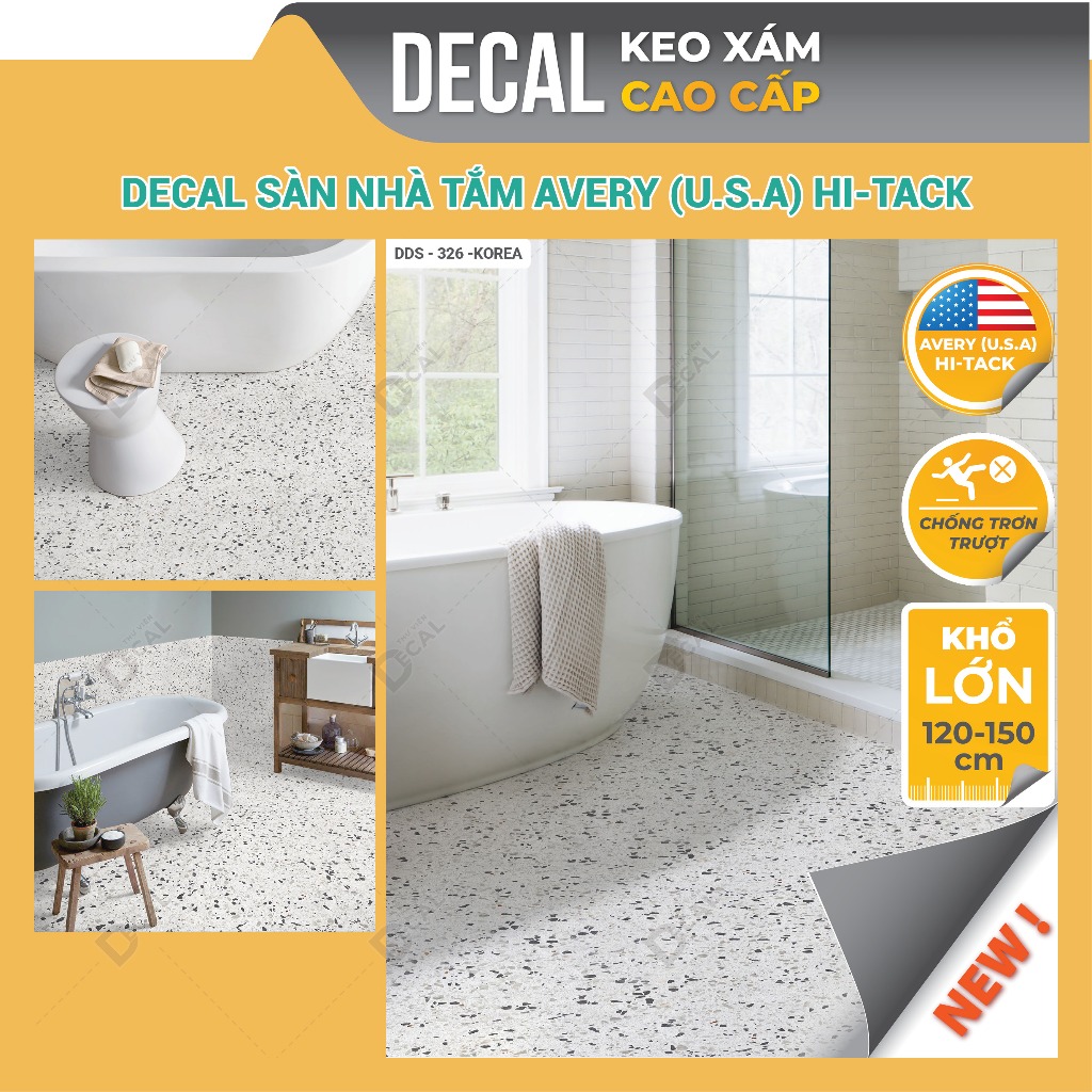 Decal Cao Cấp Dán Gạch Nhà Tắm Đá Mài Terrazzo Dán Nền Nhà Tắm Chống Thấm Nước Thư Viện Decal DDS-32