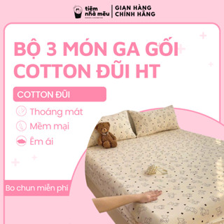 Bộ 3 Món Ga Gối Đũi Đậu Nành Mềm Mại Thấm Hút Tốt Hoạ Tiết Hoạt Hình Xinh Xắn Freesize Tiệm Nhà Mêu