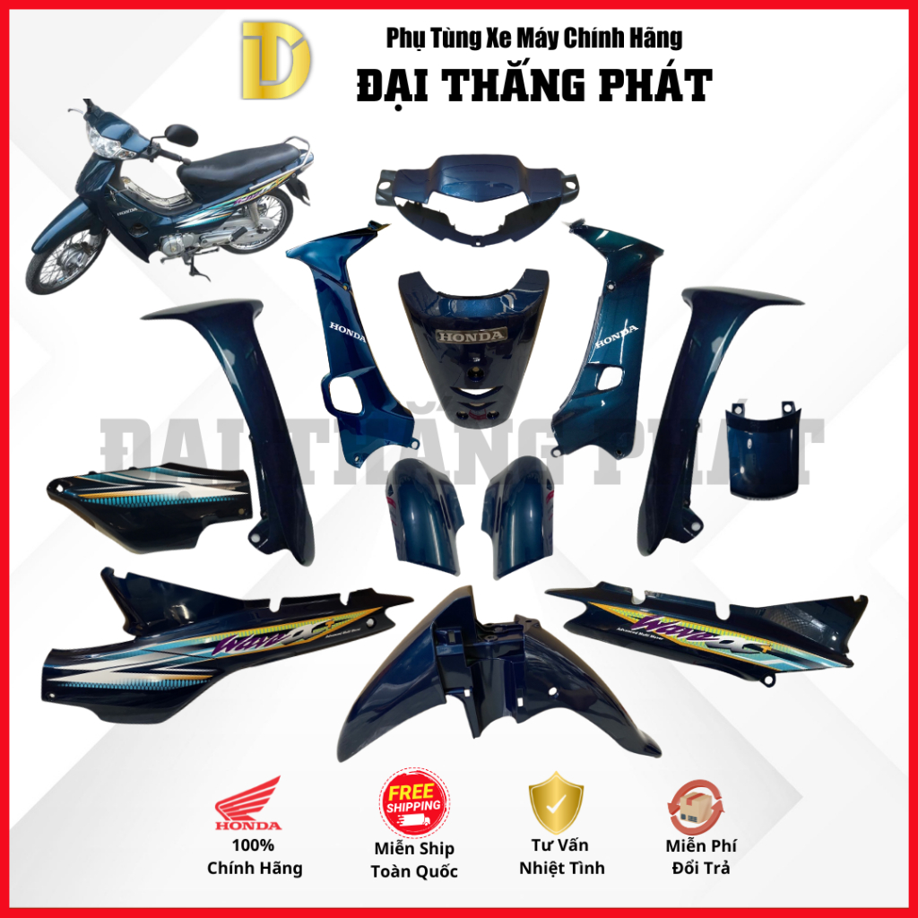 (Có bán lẻ) Dàn áo xe Wave Anpha cộng 100cc năm 2004 - màu Xanh Lục - B142P chính hãng Honda