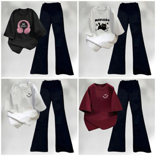 [Sẵn] Áo phông mẫu mới đủ màu form rộng+Quần dài ống loe trơn chất umi hàn hack dáng