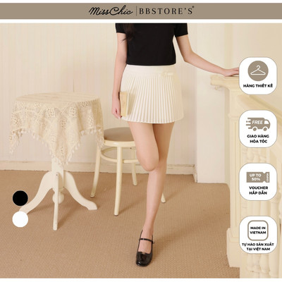 MissChic by BBSTORE'S Chân Váy Dạo Phố Ngắn Xếp Ly Đính Nơ Chất Cotton - V4466N