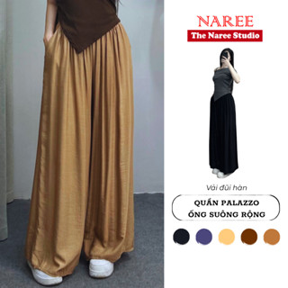 Quần Đũi Palazzo Ống Suông Nữ Cạp Chun BigSize NAREE, Quần Culottes Ống Rộng Đũi Giả Váy Có Túi 206M
