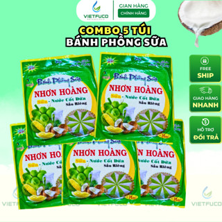  Combo 5 Túi Bánh Phồng Sữa Dừa Sầu Riêng Nhơn Hoàng   5 túi x 220g   