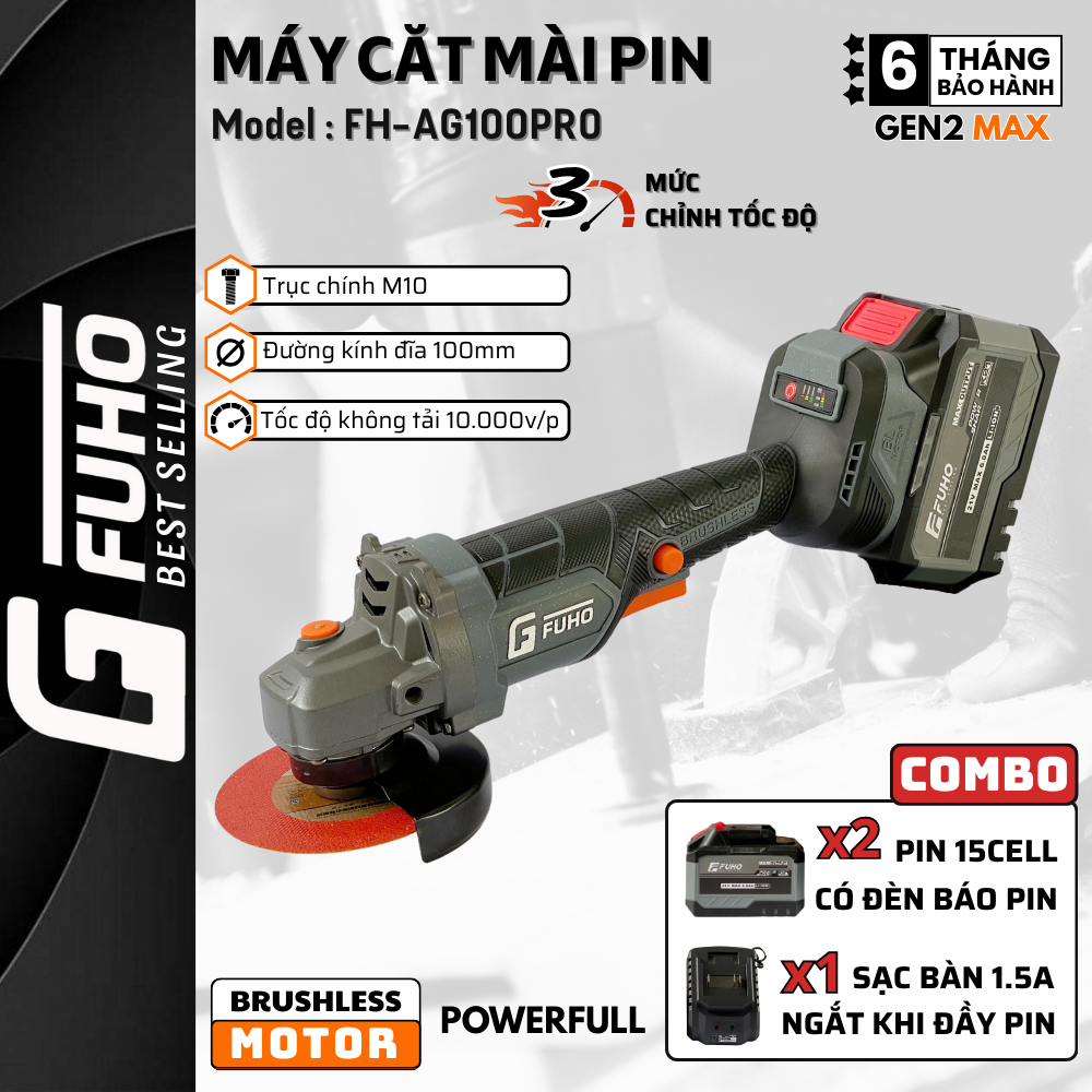 Máy mài pin  FUHO FH-AG100PRO, 3 Mức Tốc Độ, Động Cơ Không Chổi Than - Chống khởi động lại