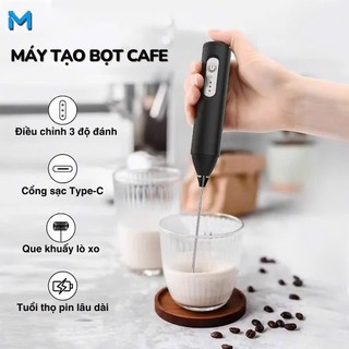  Máy Tạo Bọt Cafe Máy Đánh Trứng Mini Cầm Tay Sạc Pin 3 Cấp Độ Tặng Kèm 2 Đầu Đánh Chuyên Dụng 