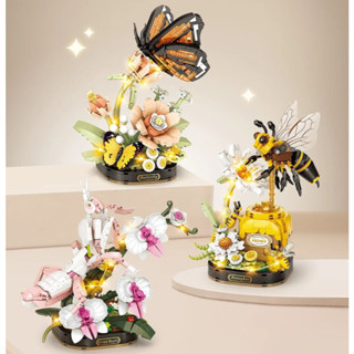 Bộ đồ chơi lắp ráp mô hình chậu hoa côn trùng phát sáng sáng tạo LOZ mini