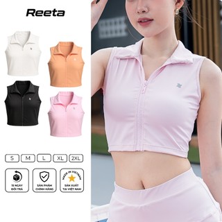  Áo croptop polo thể thao Reeta cổ áo khoá kéo sát nách thoáng khí tập tennis cầu lông pickleball,chạy bộ...A3081 
