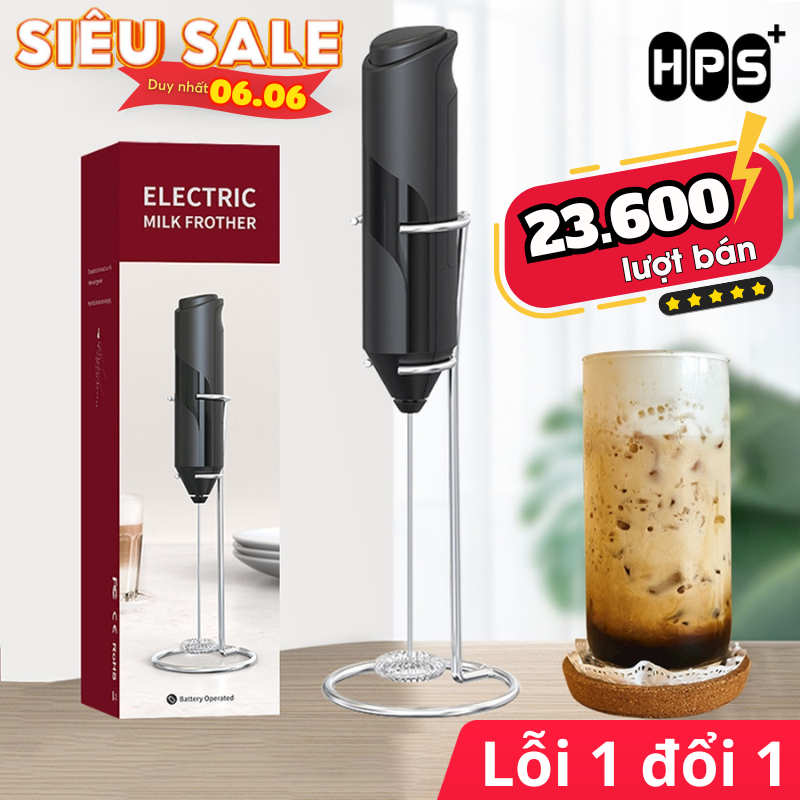 (LOẠI 1) Máy tạo bọt cà phê cầm tay HPS, Máy đánh trứng mini sử dụng pin- Nhựa ABS, inox 304 cao cấp CÓ GIÁ ĐỠ
