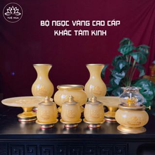 Bộ Đồ Ngọc Vàng Tâm Kinh, Bình Hoa , Lư Nhang , Đĩa, Chung , Đèn Dầu - Tuệ Nga