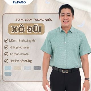Áo Sơ Mi Nam Trung Niên PAPAGO Tay Ngắn Xô Đũi Form Rộng Mát Mẻ Lai Ngang In Họa Tiết - P24SNHT008