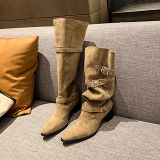 giày bốt nữ ông rộng mũi nhọn . bốt da độn ống nhăn thời trang mới