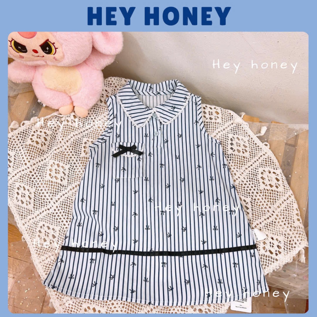 Váy bé gái Mbang váy hè bé gái sọc nơ phong cách Hàn XQ25064