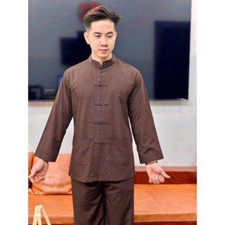 Đồ Lam Đi Chùa Lãnh Tụ Nam nút cây chất vải kate mềm dành cho phật tử