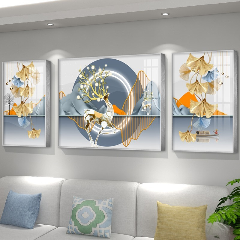 Bộ 3 Bức Tranh Hươu Tài Lộc Deco Phòng  Khách Phòng Ngủ Văn Phòng Khách sạn làm quà tặng